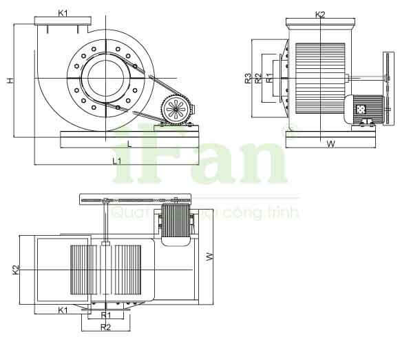 Bản vẽ quạt ly tâm composite PP4-62